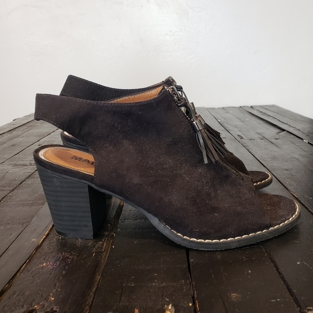 Madeline Girl Black Suede Heels Zipper Tassel 8